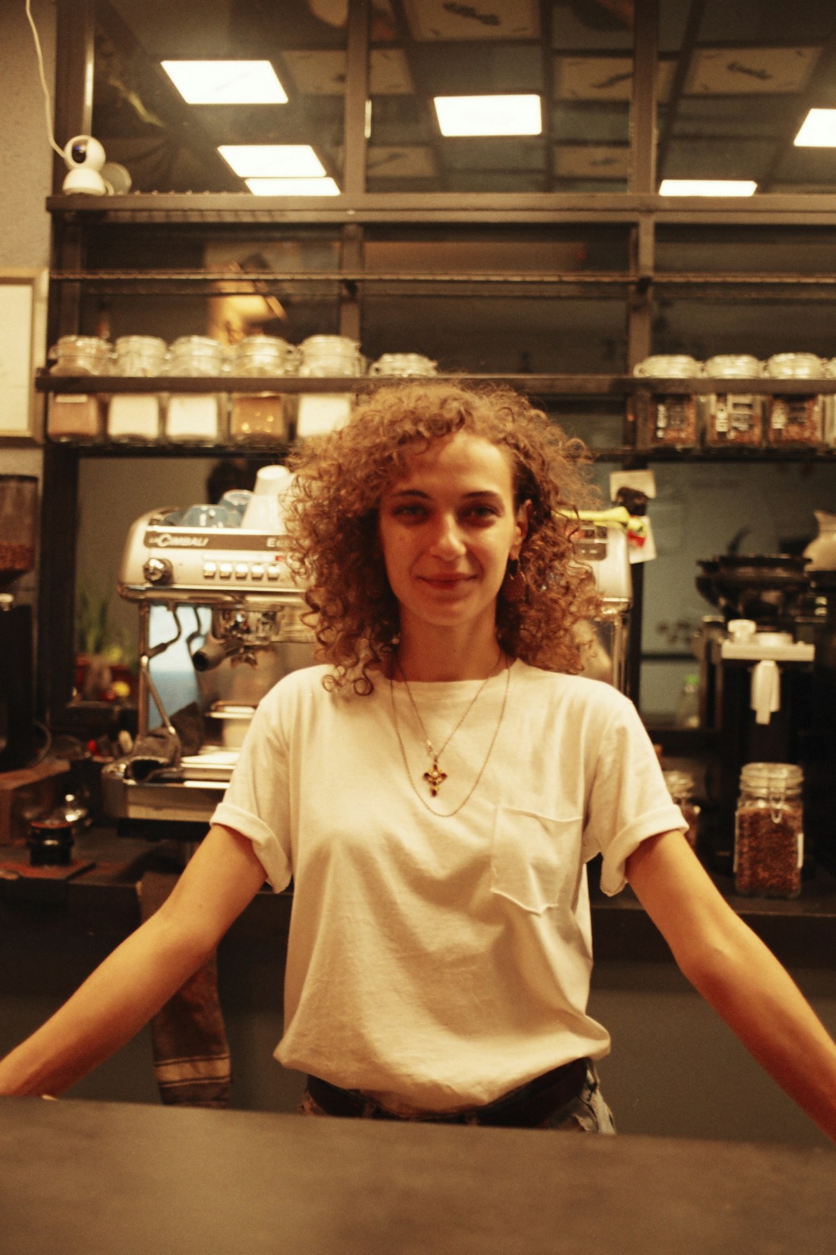 Independent café worker at the counter